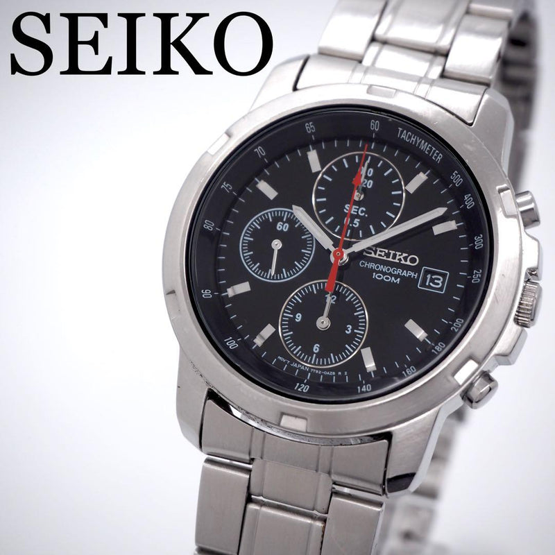 Chronograph Watch 7t92-0bf0 Mens Quartz Wristwatch Working Condition