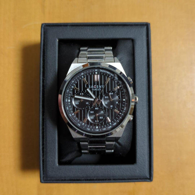 Sacsny Chronograph Watch Black Casual Quartz Wristwatch Mens Fashion Model