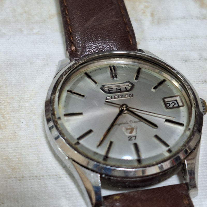Crystal Seven Watch Silver Brown Dial Vintage Mens Wristwatch