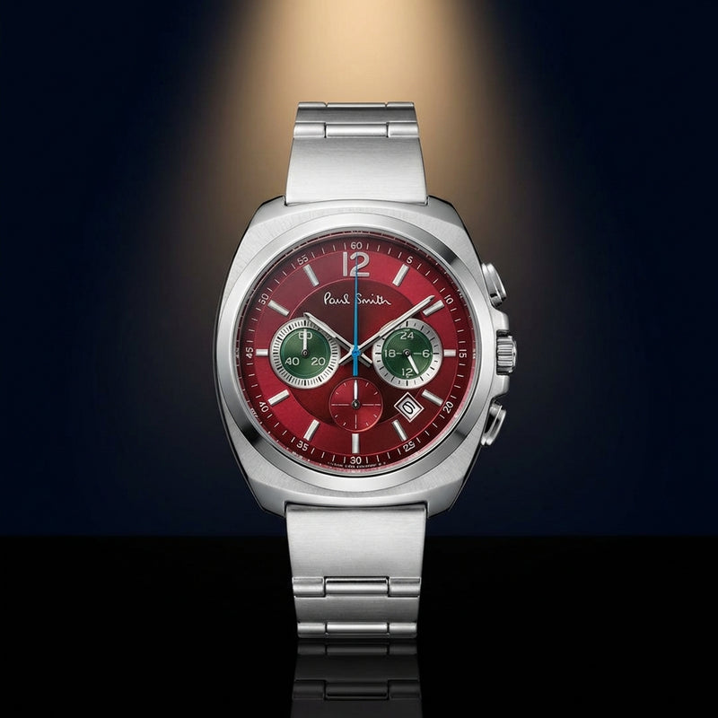 Mens Chronograph Watch Wine Red Quartz Casual Wristwatch Chrono Time