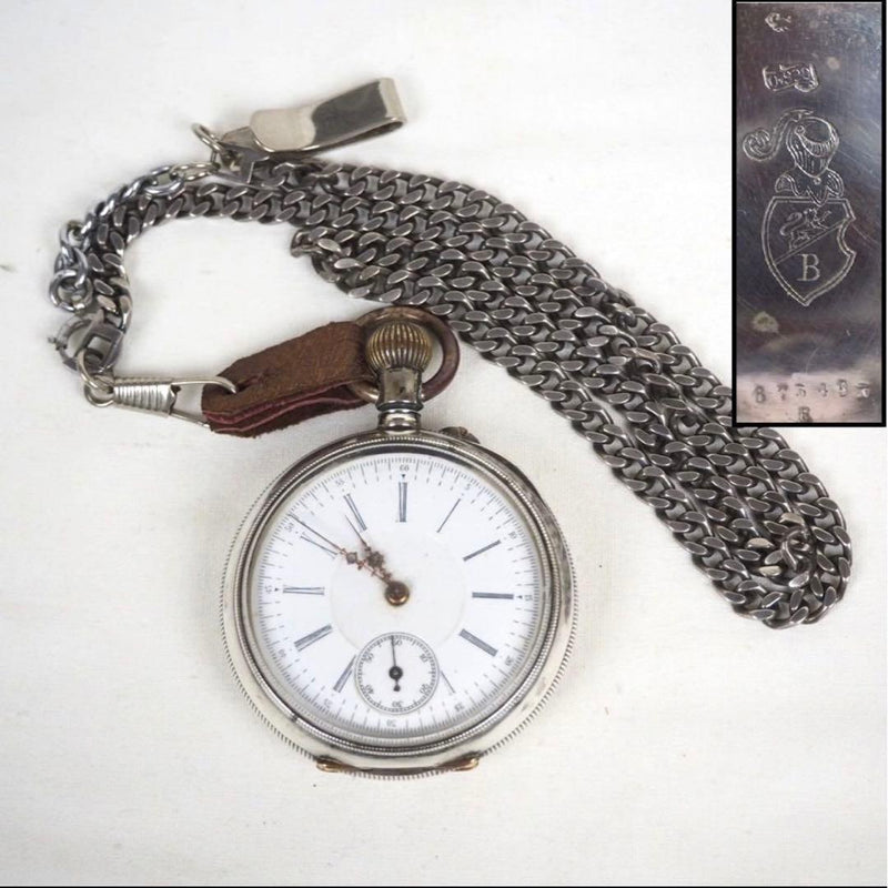 Meiji Era Solid Silver Pocket Watch 0.800 95g Hand-wound Working With Chain