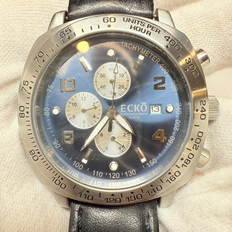 Ecko Unltd. Chronograph Quartz Watch 10 Atm Water Resistant Genuine Leather Band