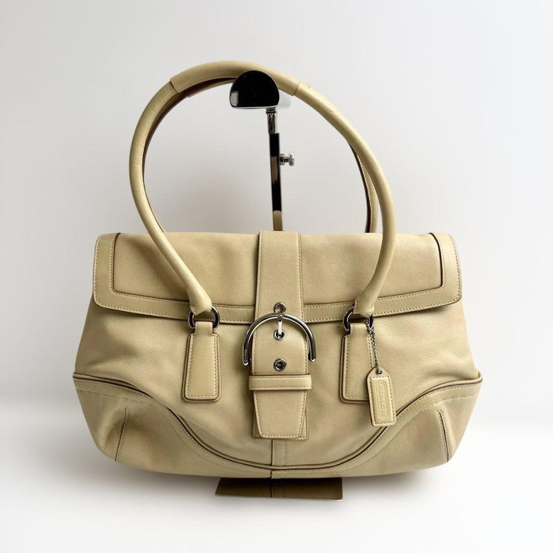 Coach Soho Flap Boston Y2K J239160.01 Leather PVC Suede Handbag Beige