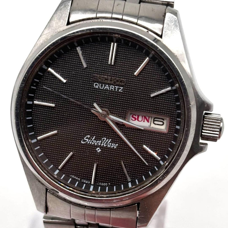 SEIKO SilverWave 0923-7000 Quartz Watch Brown Dial Silver Case Band Day-Date