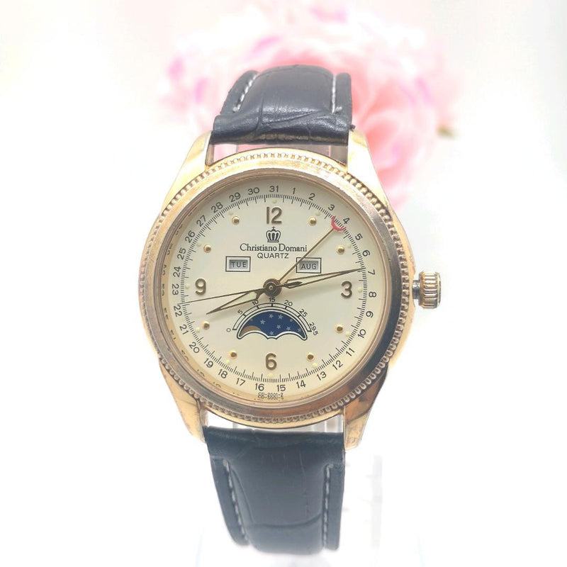 Christiano Domani Mens Quartz Moon Phase Date Watch 35mm New Band Ref. 1149b