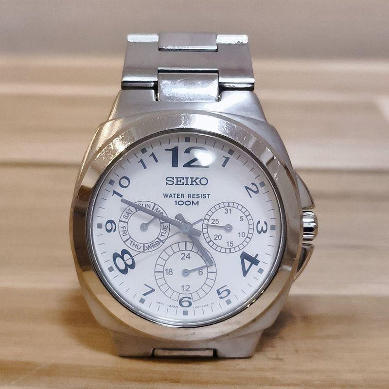 SEIKO 5Y89-0AF0 Quartz Watch 38x10mm Black Dial SS 10BAR Day-Date 24H GMT