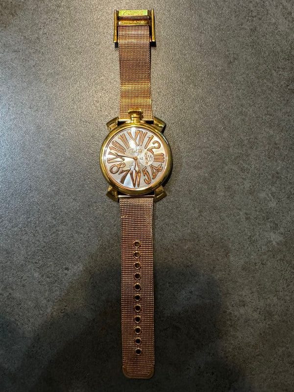 GaGa Milano MANUALE SLIM 46 Quartz Watch 46mm SS Gold Silver Milanese Mesh 5081