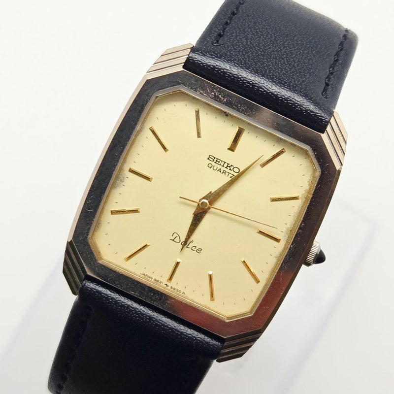 SEIKO Dolce 5931-5430 Quartz Super Hard Alloy 30x36mm Gold Dial Rectangular