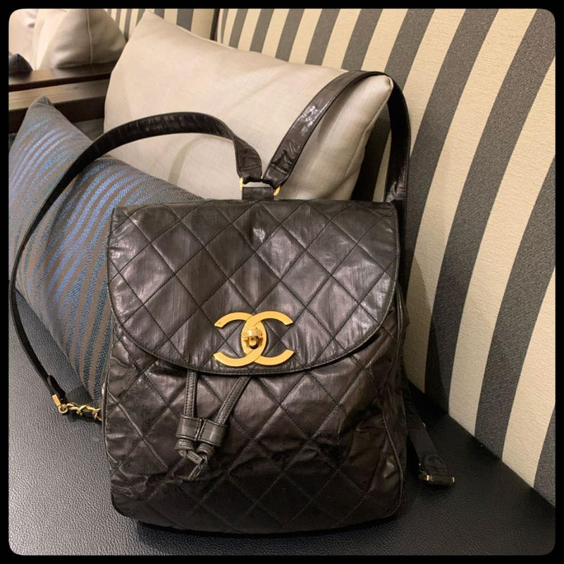 CHANEL Matelasse Lambskin Black Coco Mark Chain Backpack 25cm W 30cm H 12cm D
