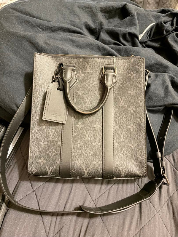 Louis Vuitton Monogram Eclipse Sac Plat Shoulder Bag Crossbody 2WAY Black Canvas