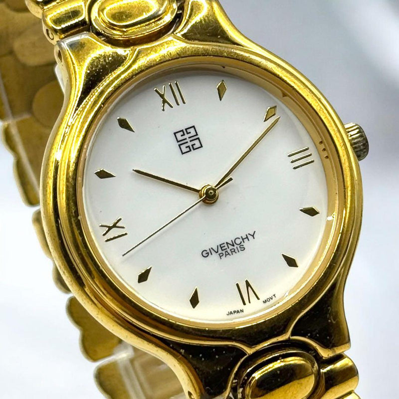 GIVENCHY Mens Quartz Gold White Dial Round Wristwatch Battery Replaced