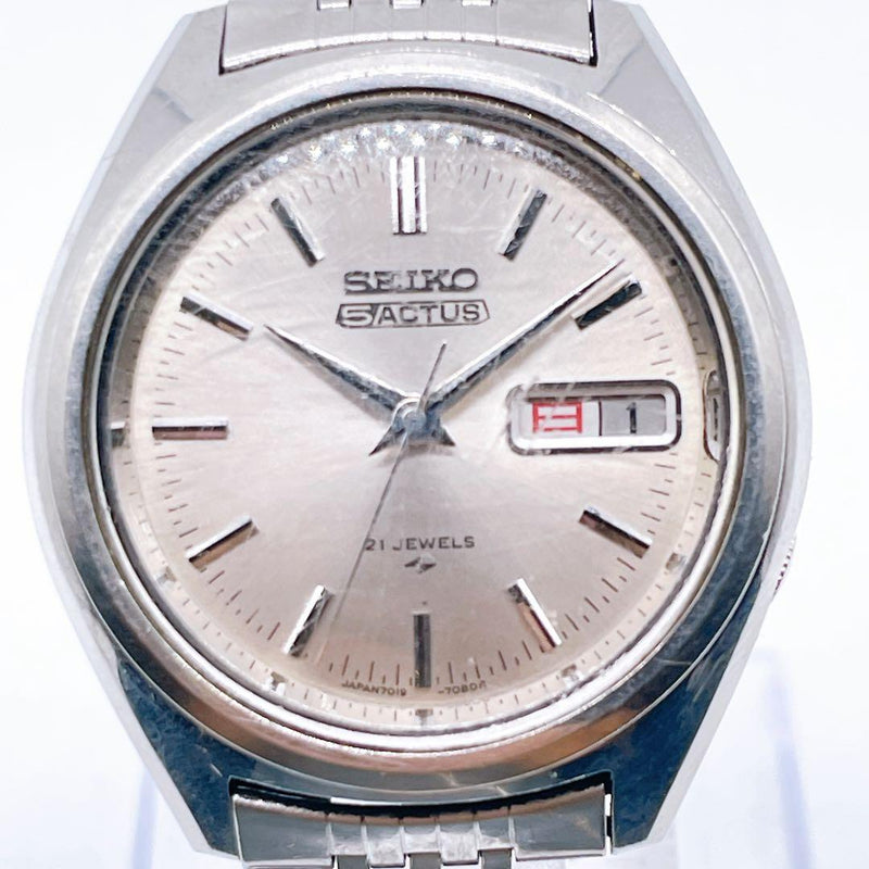 SEIKO 5 ACTUS 7019-7060 Automatic 21J Day Date 37.62mm Silver Sunray Bracelet