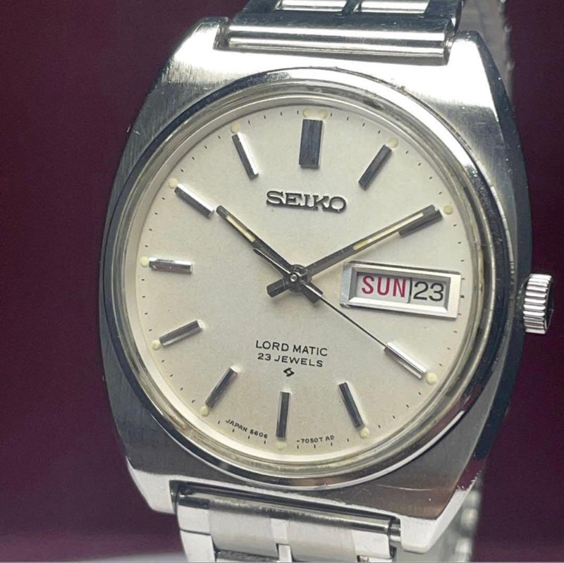 SEIKO LORD MATIC 5606-7050 Cal.5606 1968 Automatic SS 34mm Silver Day-Date Watch
