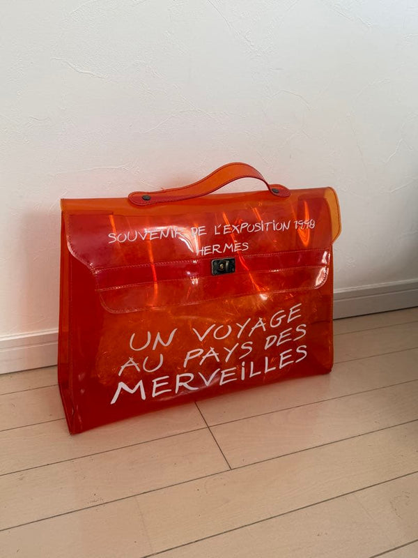 HERMES 1998 Souvenir De LExposition Kelly Handbag Clear Orange Vinyl