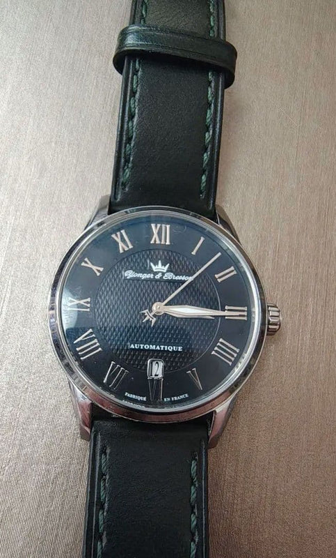 Yonger & Bresson Automatic Watch Black Dial Leather Moss Green Roman Numeral
