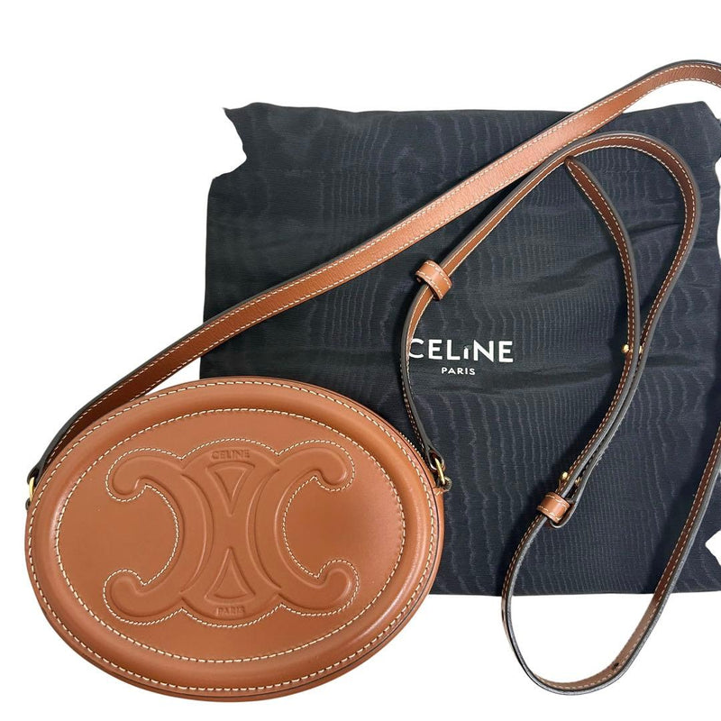 Celine Triomphe Oval Cuir Brown Leather Mini Crossbody Bag 16x12x5cm
