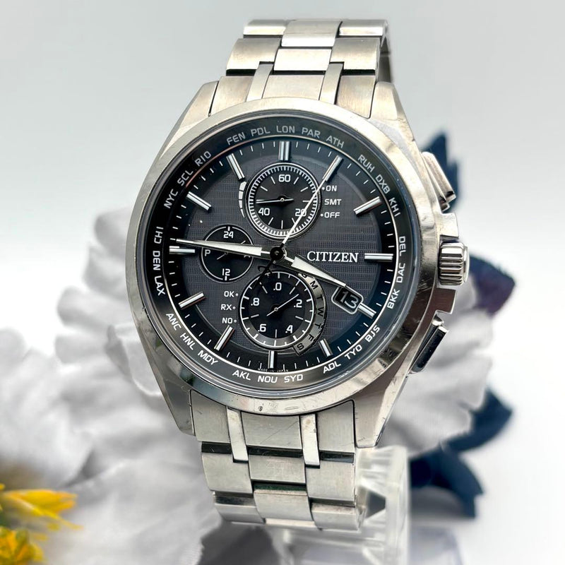 CITIZEN Attesa Mens Solar Watch Black Dial 43mm Case Silver Band 20mm 18cm