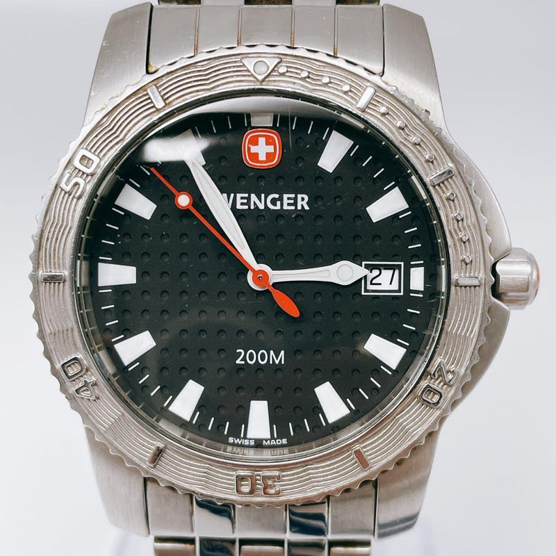 WENGER Mens Quartz Watch Stainless Steel Bracelet Black Dial 200M Rotating