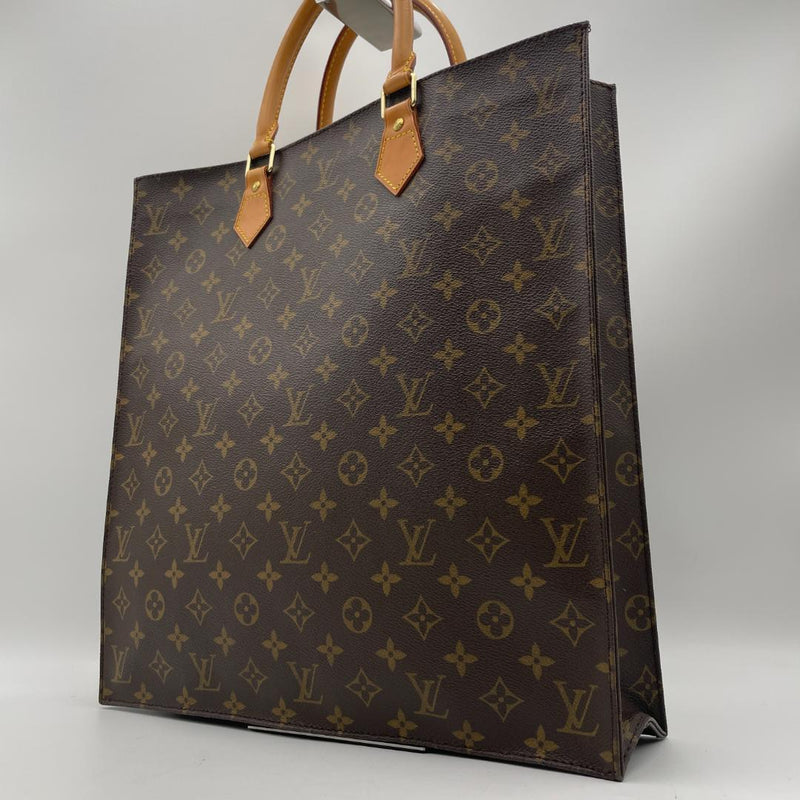 LOUIS VUITTON Monogram Sac Plat Tote Bag Coated Canvas Brown 35x38x10cm 4209