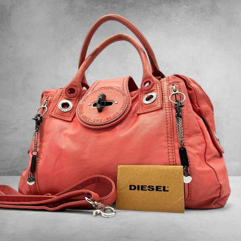 DIESEL Archive Y2K 2way Turnlock Mini Boston Bag Pink Stud W13xH8.7xD3.5in