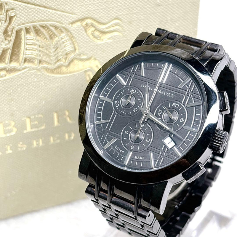 BURBERRY BU1373 Quartz Chronograph Date 42.5mm Stainless Steel Black 50M Swiss