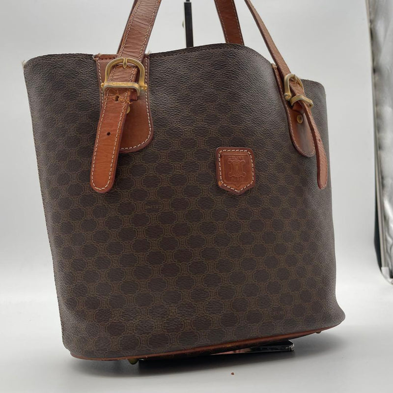 CELINE Bucket Tote Bag Macadam Triomphe PVC Leather Brown Gold Hardware