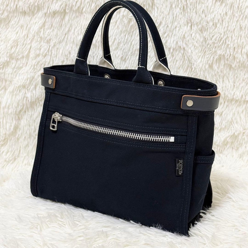 PORTER NAKED TOTE BAG S 667-19470 Navy Cotton Serge PVC W290 H230 D120mm