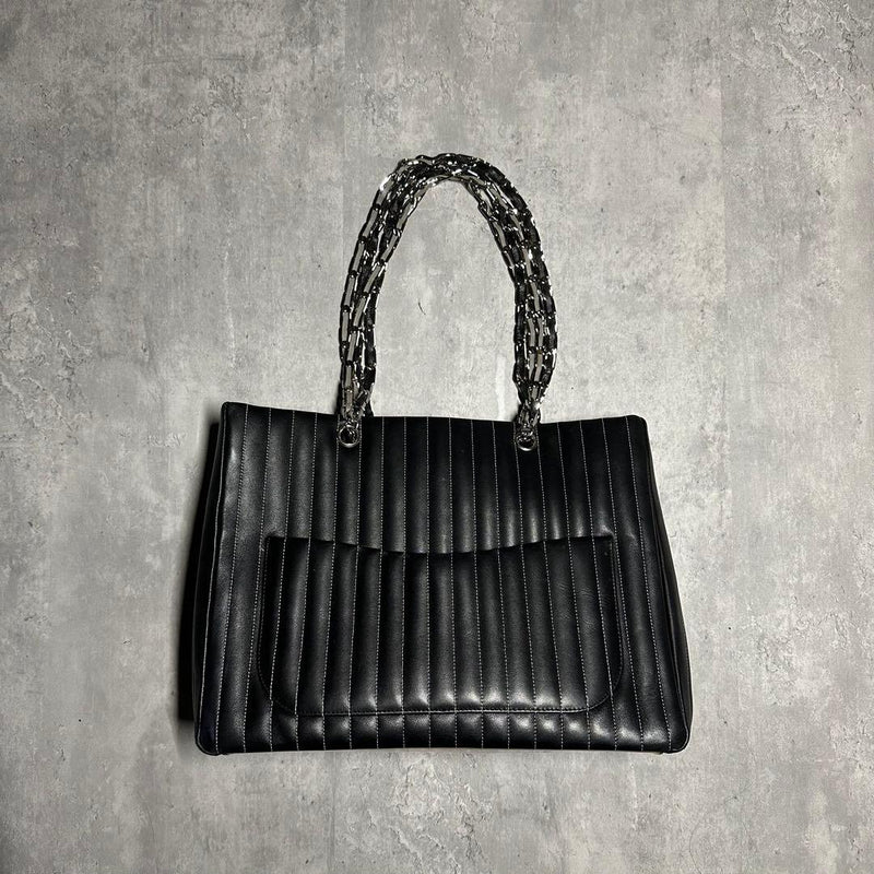 CHANEL New Mademoiselle Tote Bag 2005 Black Leather Chain W35cm H26.5cm