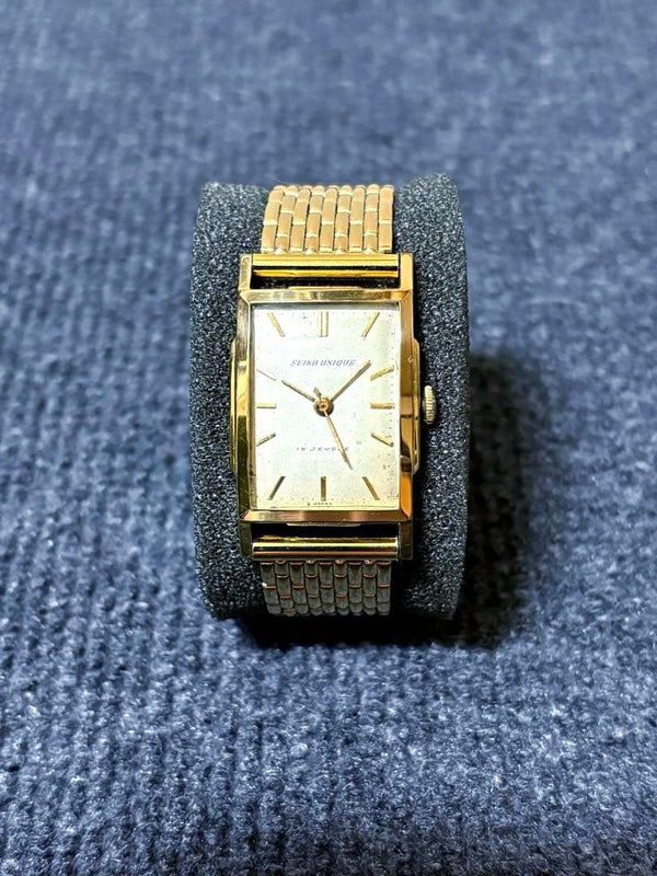 SEIKO UNIQUE Manual Wind Watch EGP 20 Micron 19J Gold Tone Leather Strap