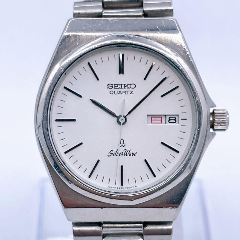 SEIKO SilverWave 6433-7000 Quartz Watch 37.52mm White Day-Date SS Bracelet 1979