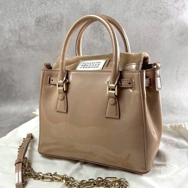 MAISON MARGIELA S56WD0072 5AC Handbag Pink Beige Leather 8.3x6.1x4.5in
