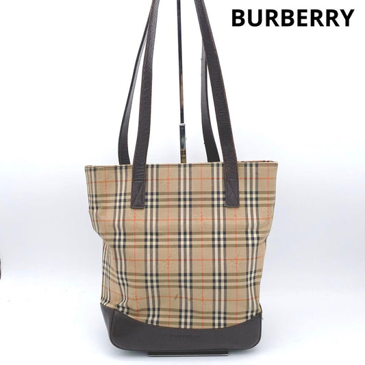 Burberry Nova Check Shadow Horse Canvas Leather Tote Bag Beige Black Brown