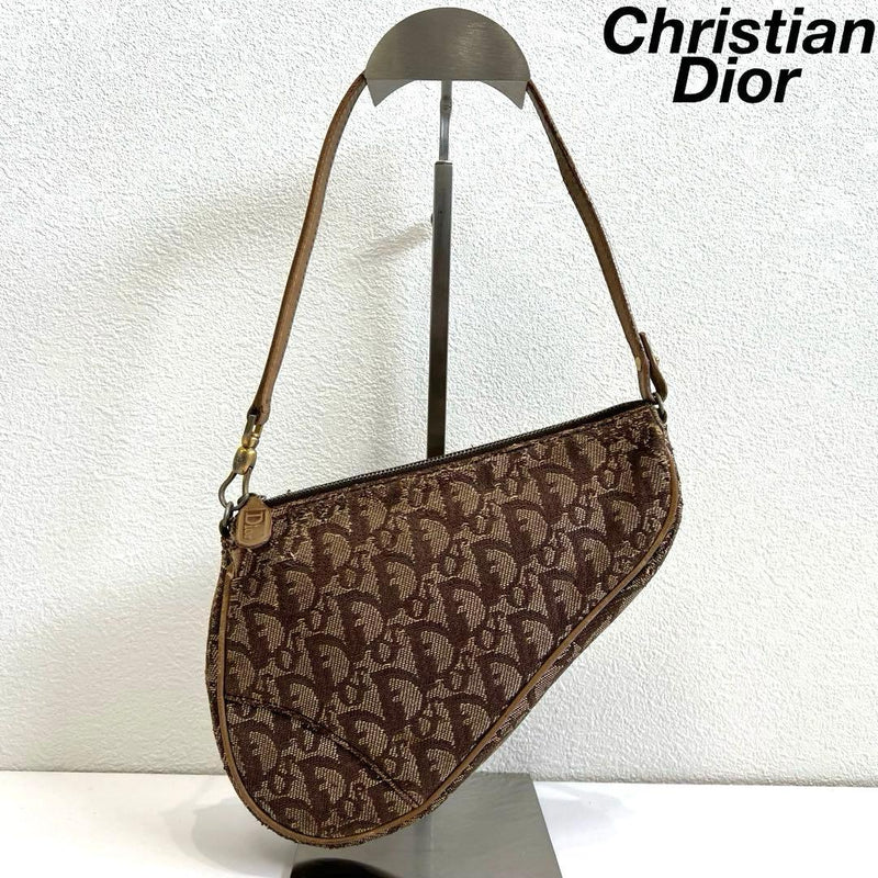 Christian Dior Trotter Saddle Bag Brown Beige Jacquard Canvas W20cm H15.5cm