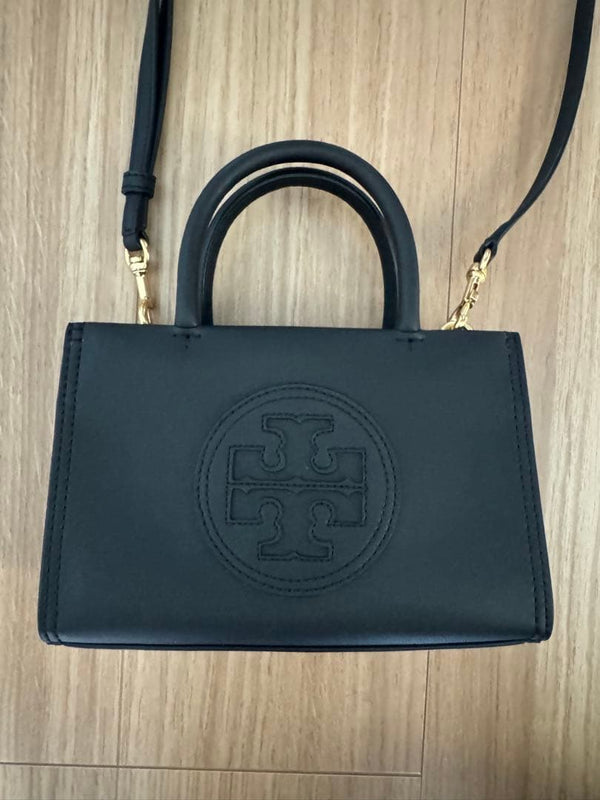 Tory Burch Eleanor Small Convertible Shoulder Bag Black Leather Gold Chain