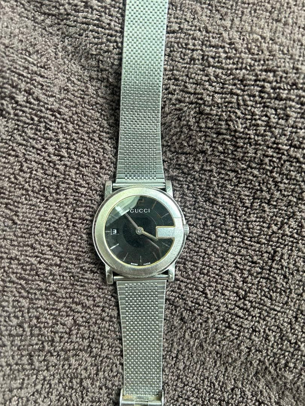 GUCCI 101J Watch Quartz Movement Black Dial Silver Case Battery Replaced