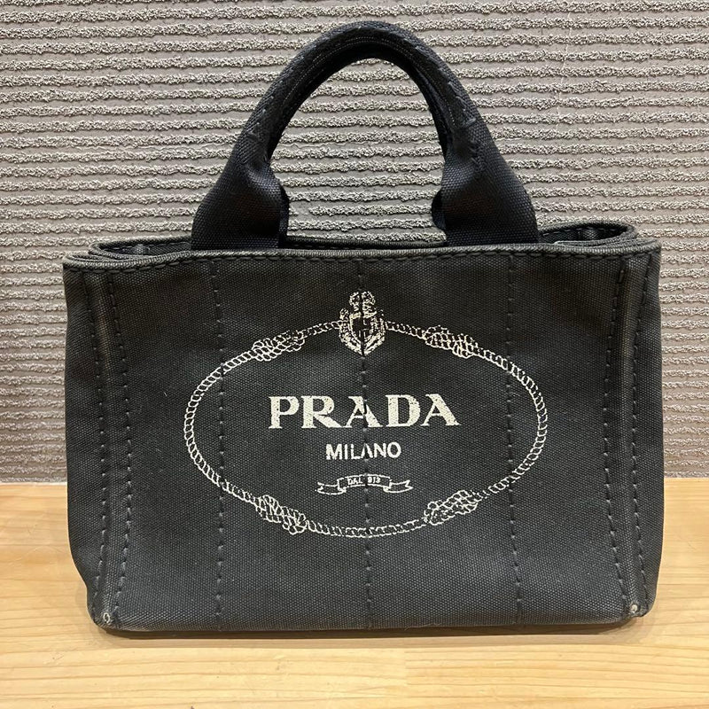 PRADA Canapa Tote 28x19x14cm Denim Black Handbag Gold Hardware Italy Detachable