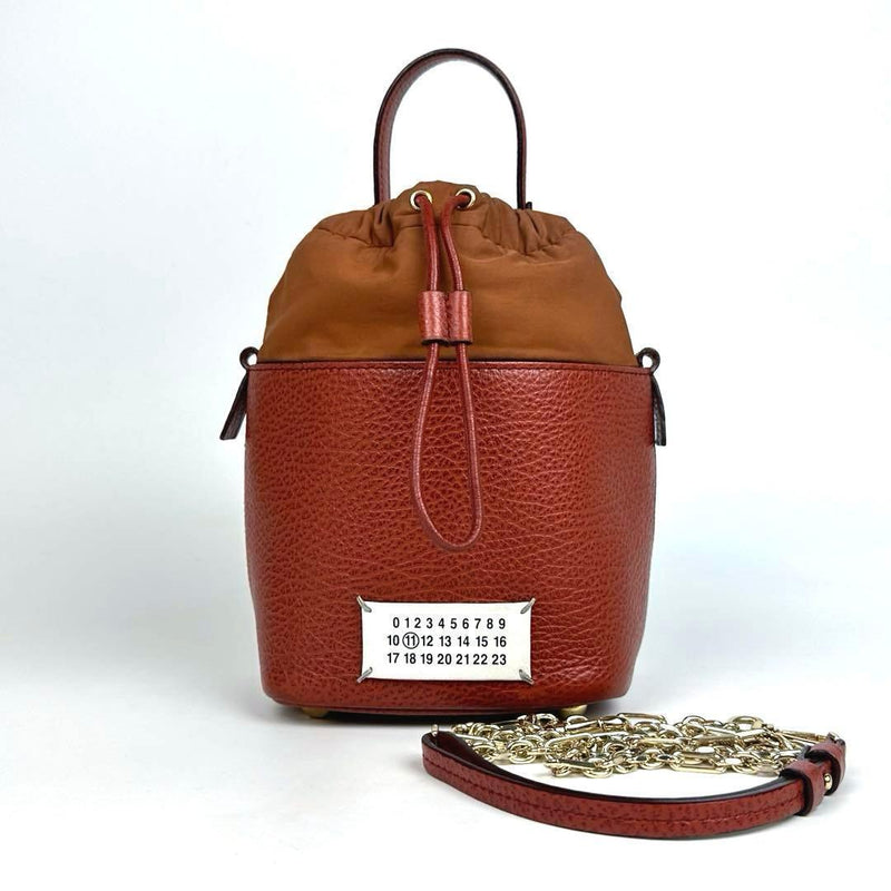 Maison Margiela 5AC Bucket Mini Chain Shoulder Bag Leather Brown 8.3x6.3x5.1in