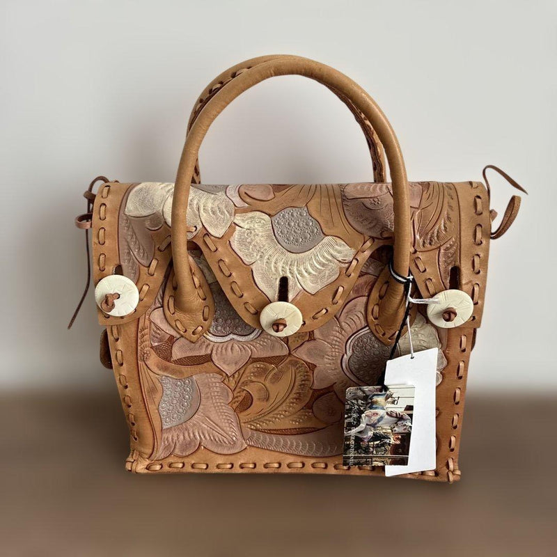 Grace Continental Maestra S Carving Tribes Leather Handbag Carved Floral