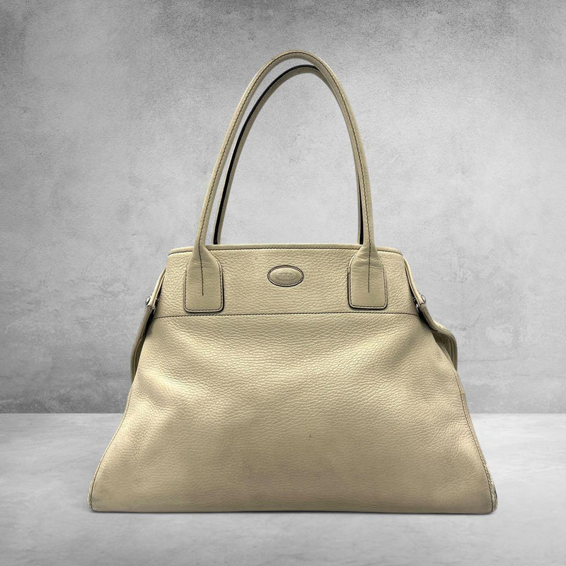 TODS Girelli Grained Leather Tote Bag Ivory A4 Shoulder 39x24x15cm 3657