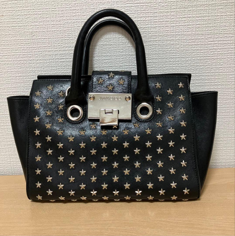 JIMMY CHOO Riley Shoulder Bag Black Leather Multicolor Star Studs Handbag