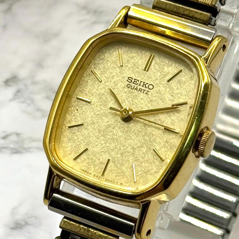 SEIKO 5421-5180 Quartz 20mm Gold Tank Square Ladies Bracelet Watch 1983 Working