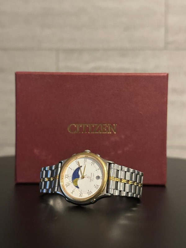 Citizen Eco-Drive Quartz 8651 Moon Phase Calendar WR100 Stainless Steel Watch