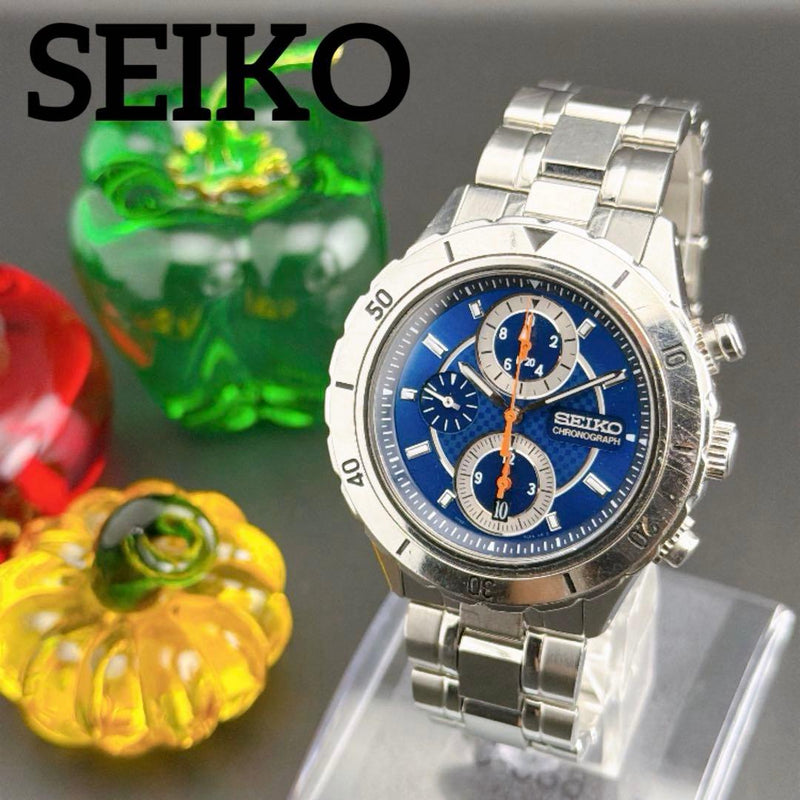 SEIKO Ignition 7T02-0HV0 Quartz Chronograph Blue Dial Silver 42.8mm Watch