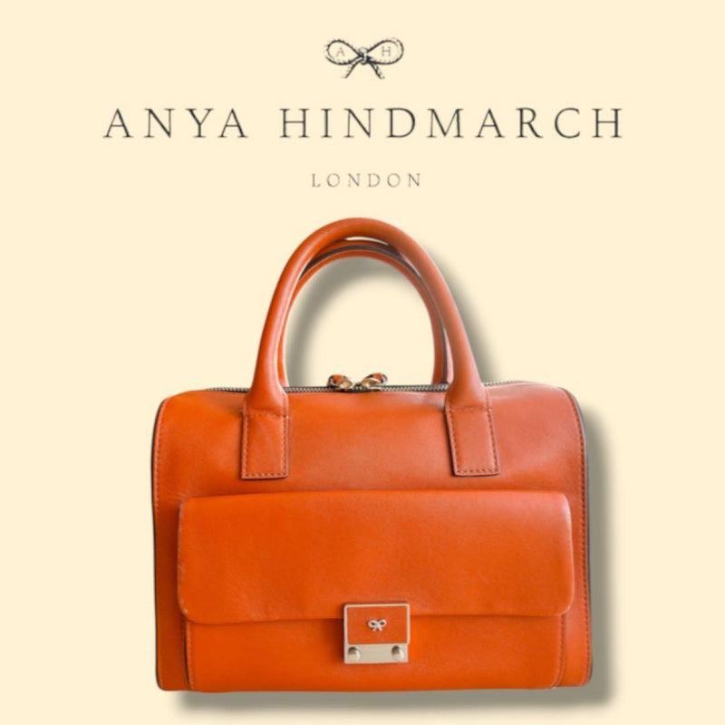 ANYA HINDMARCH Carker Orange Leather Handbag Shoulder Bag H7.5xW10.4xD5.3in