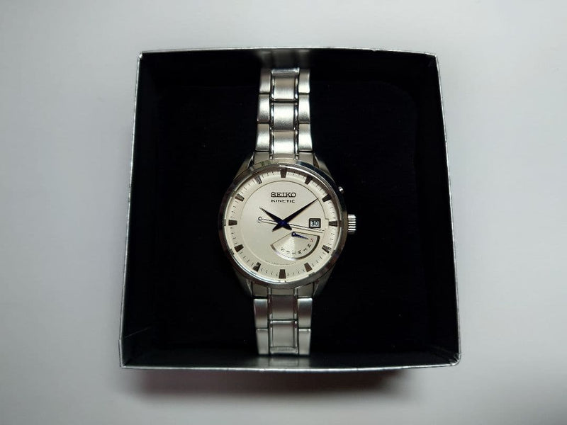 Seiko Kinetic 5M84-0AB0 42mm Black Dial Day Date Skeleton Stainless Steel Watch