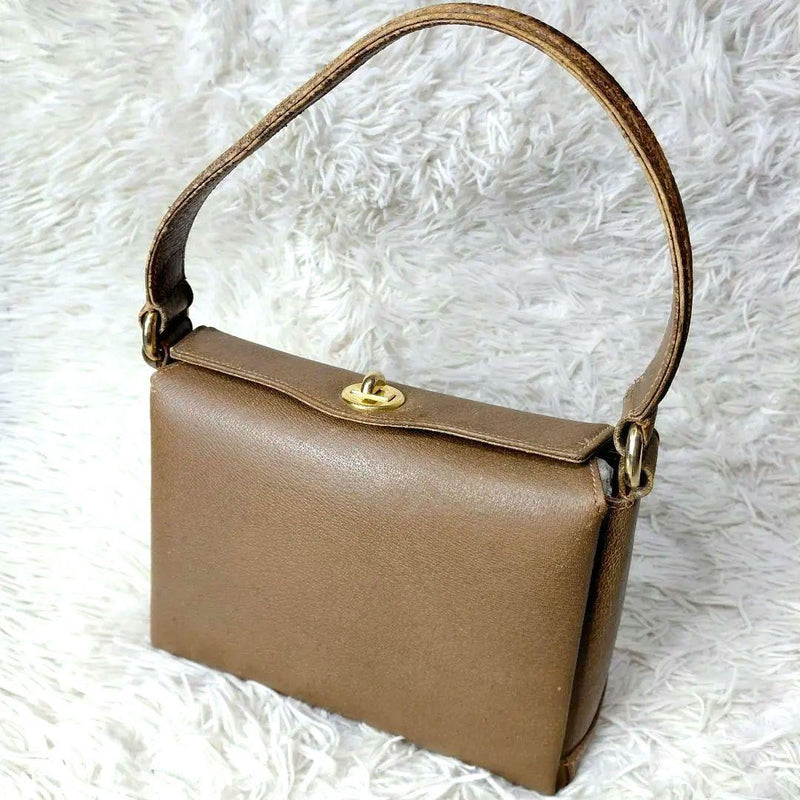 GUCCI Old Gucci Turn-lock Leather Handbag Brown Gold H19 W23 D8cm 2way
