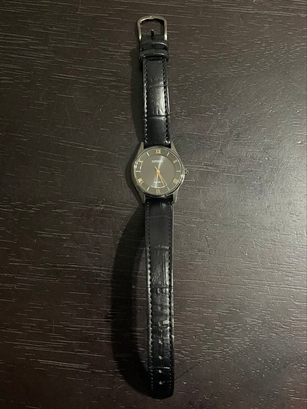 CITIZEN Watch Eco-Drive Solar Black Leather Black Dial Analog Roman Numeral