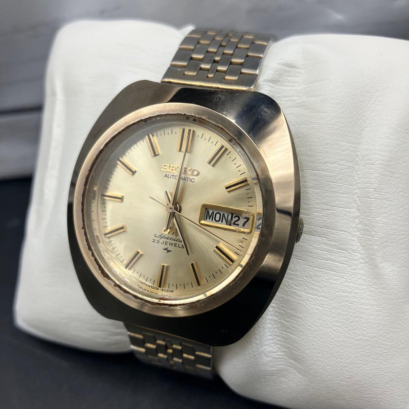 SEIKO LM 5206-6040 Automatic Gold Wristwatch 35mm 5206A 1971 Hacking DayDate 23J