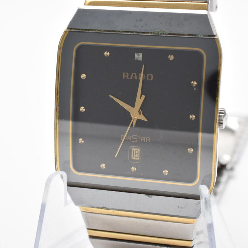 RADO DIASTAR 152.0366.3 Quartz Watch Gold Plated Black Dial 26.5mm Date