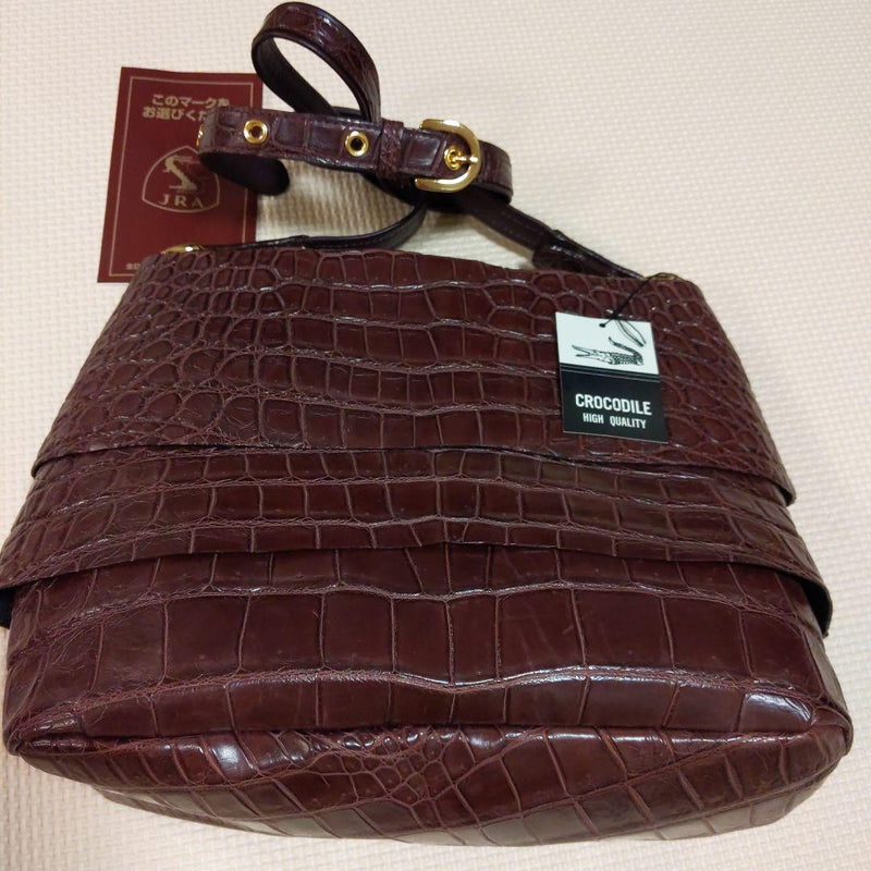JRA Certified Crocodile Leather Bag 2-Way Shoulder Handbag Strap Wine Red